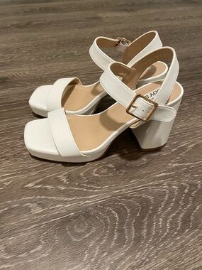 Platform Block Heel Sandals in White